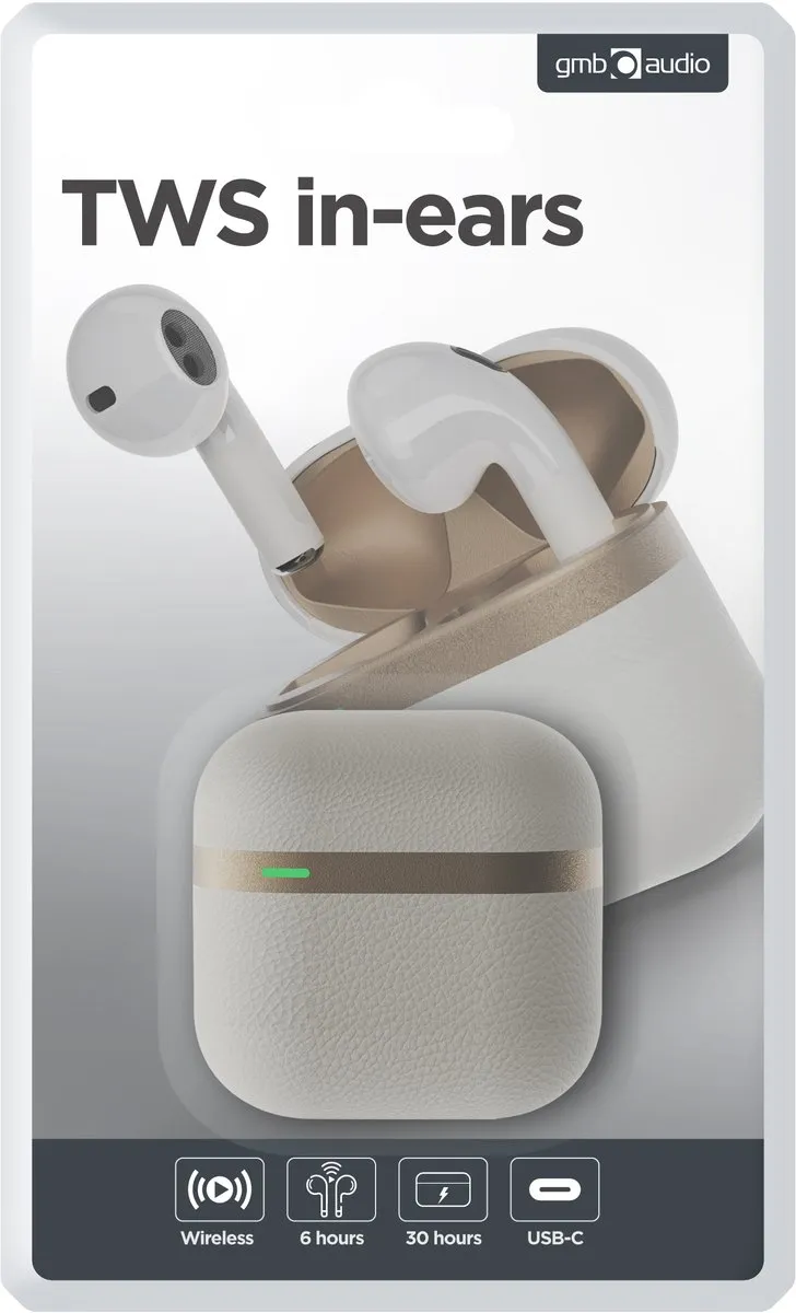 Gembird GMB-Audio TWS-02-W Draadloze Oordopjes - Wit/Goud