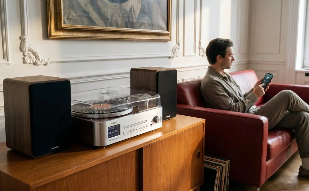 Lenco MC-860WDSI Platenspeler - DAB+/FM/Internetradio - CD/Bluetooth - 2x30W Hout Zilver - afbeelding 6 van 6