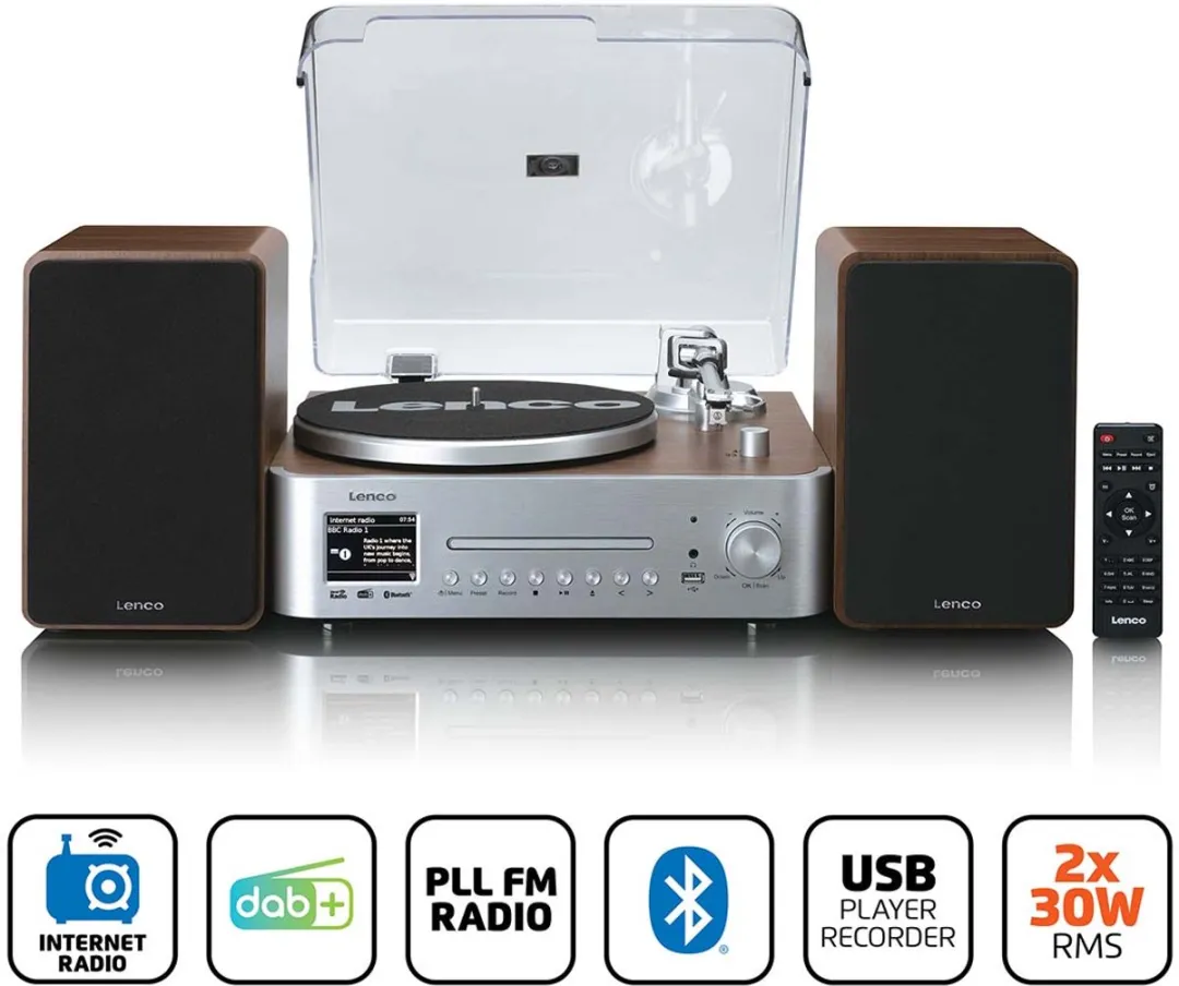 Lenco MC-860WDSI Platenspeler - DAB+/FM/Internetradio - CD/Bluetooth - 2x30W Hout Zilver
