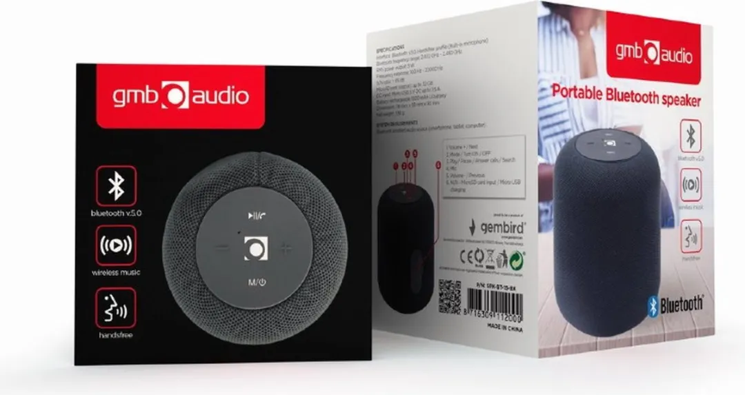 Gembird SPK-BT-15-BK Draagbare Bluetooth Speaker - Zwart