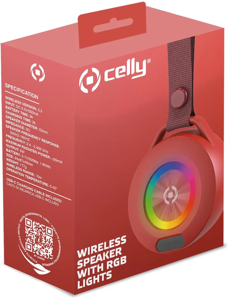 Celly LightBeat RD Bluetooth Speaker - Rood