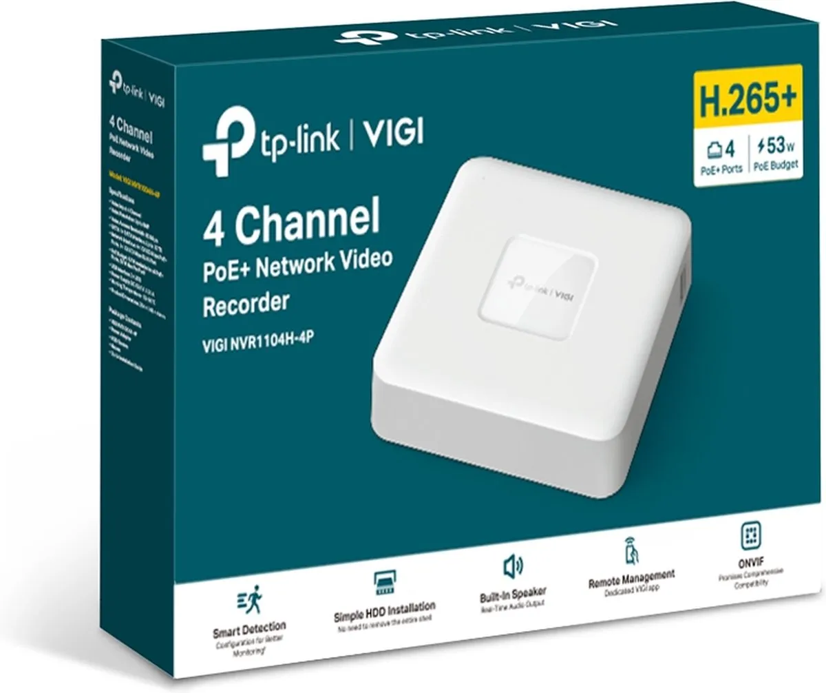 TP-Link VIGI NVR1104H-4P NVR - 4 Poorten Wit - afbeelding 6 van 6