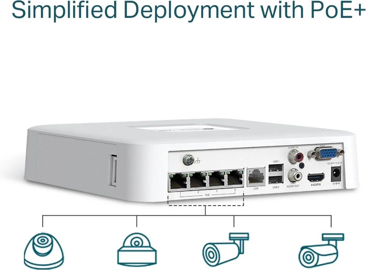 TP-Link VIGI NVR1104H-4P NVR - 4 Poorten Wit
