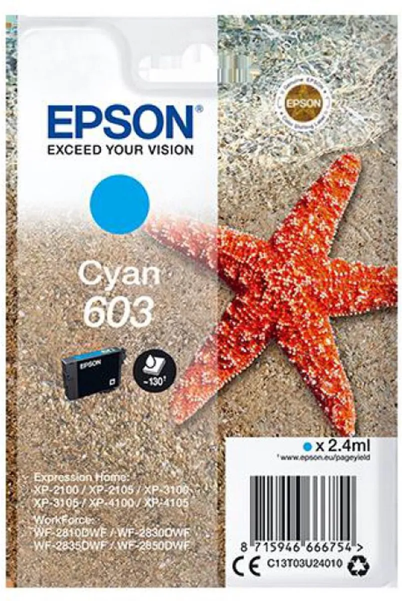 Epson 603 Cyan C13T03U24020 Inktcartridge - 2.4ml