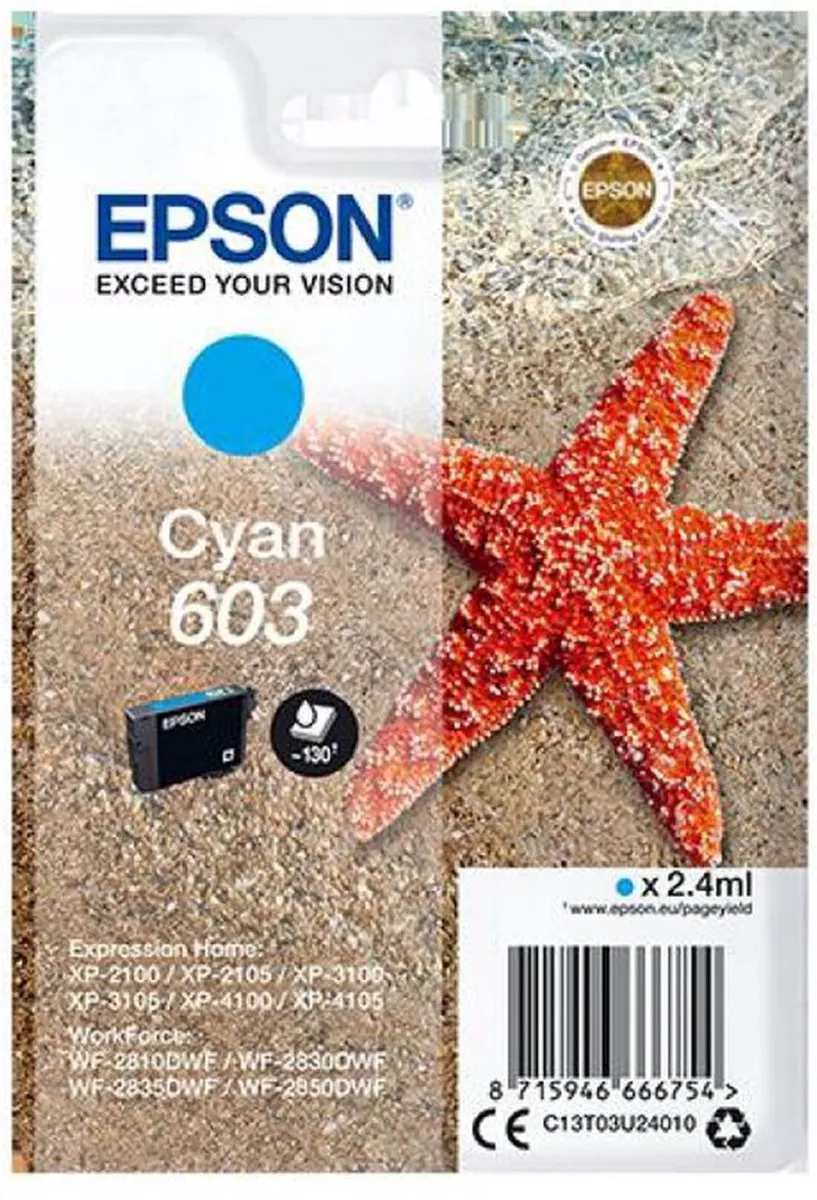 Epson 603 Cyan C13T03U24020 Inktcartridge - 2.4ml