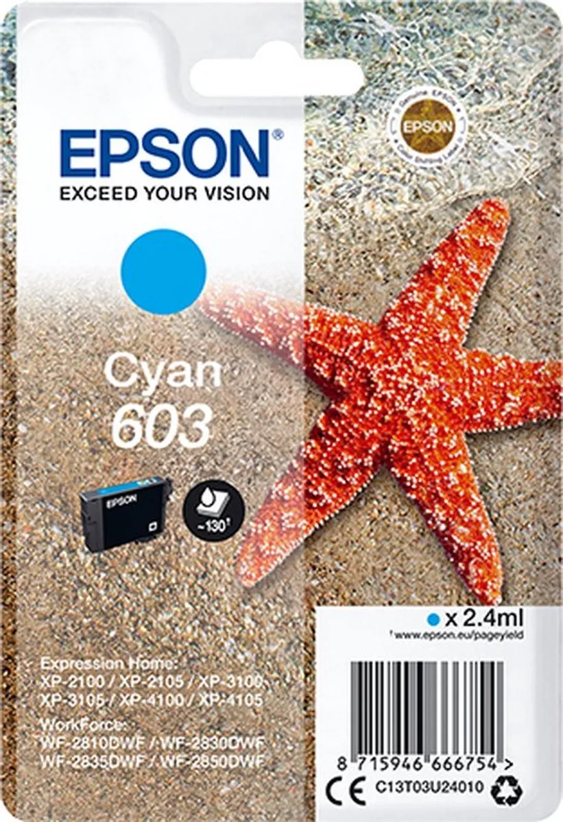 Epson 603 Cyan C13T03U24020 Inktcartridge - 2.4ml