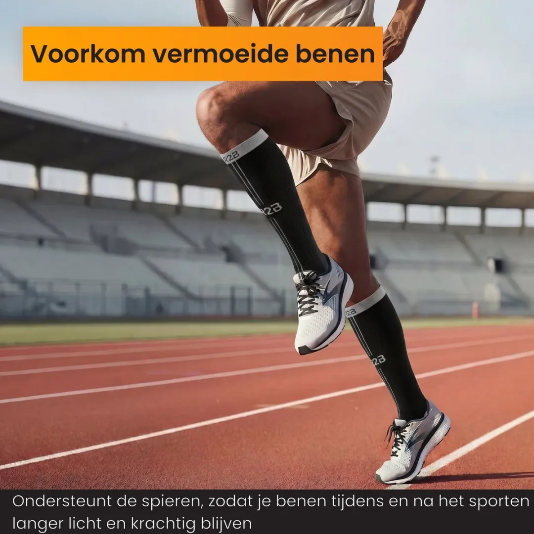 R2B Compressiekousen Sport - Maat M - Zwart/Grijs