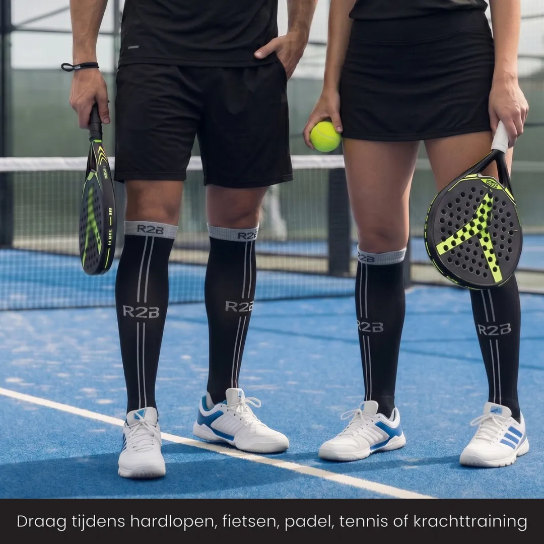 R2B Compressiekousen Sport - Maat M - Zwart/Grijs
