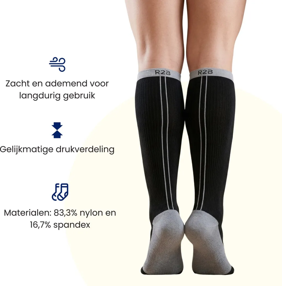 R2B Compressiekousen Hardlopen - Maat L - Zwart/Grijs
