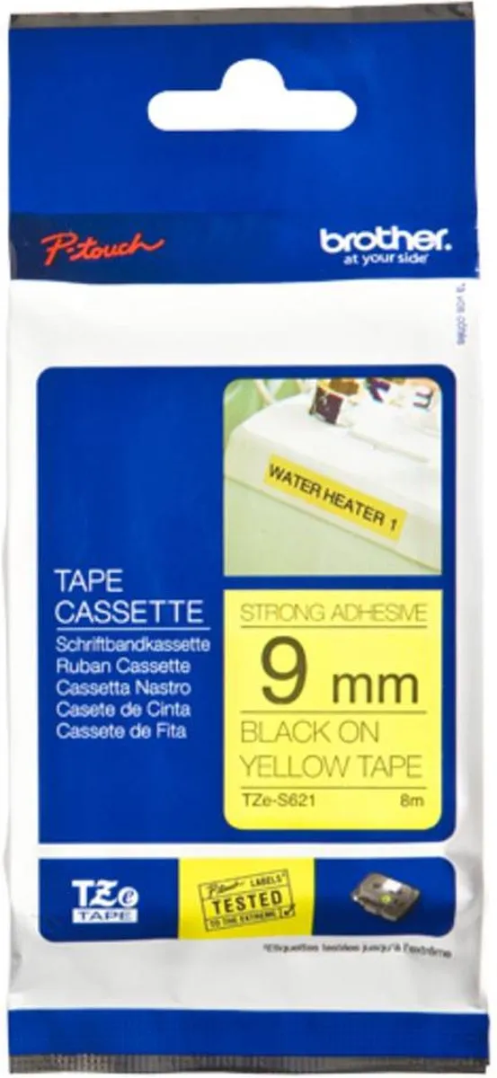 Brother TZE-S621 Cartridge - 9mm - Zwart/Geel