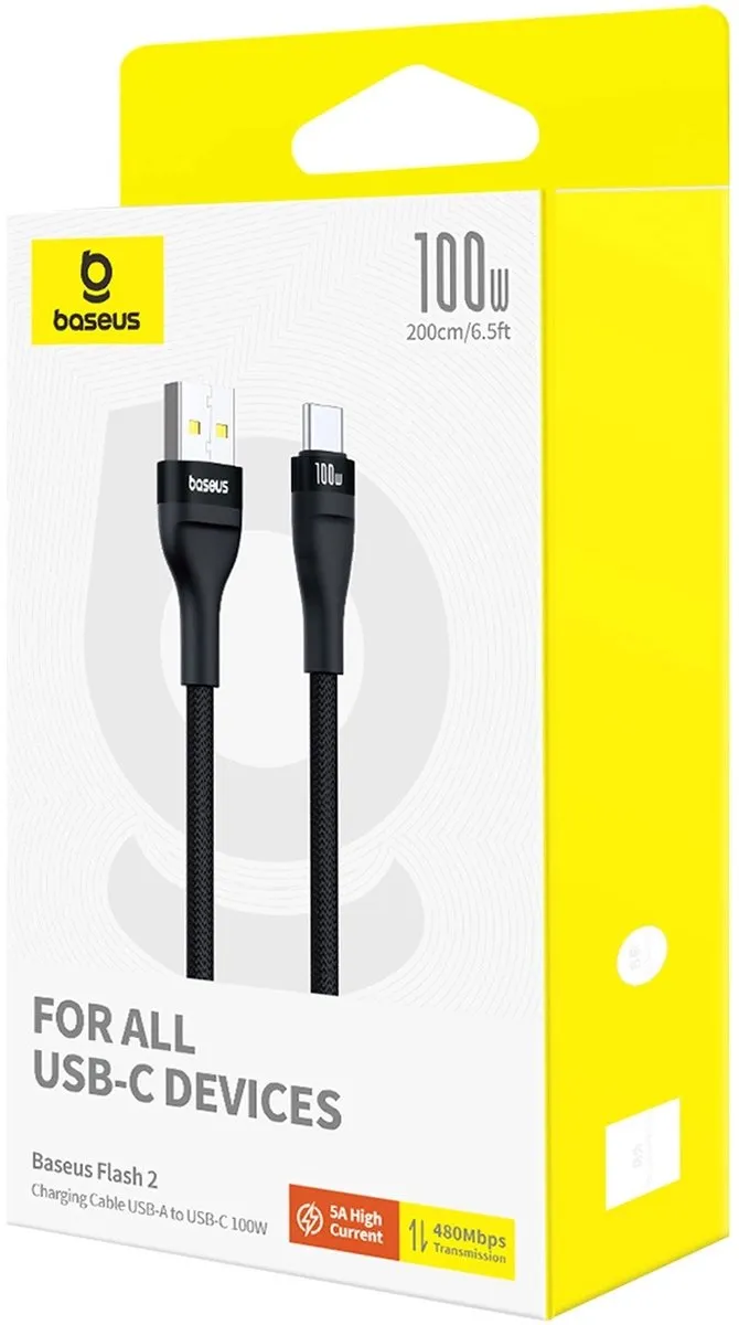 Baseus USB-C naar USB-A 100W Kabel 1m - Transparant
