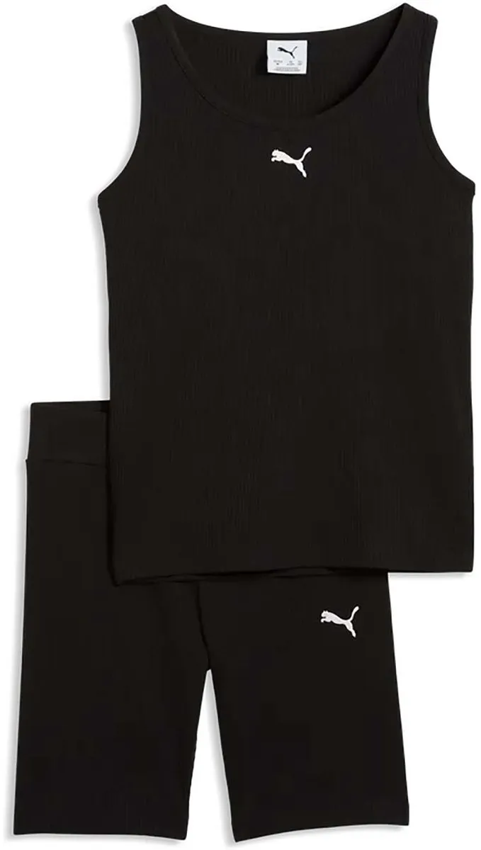 PUMA ESS Elevated Rib Tank & Short Leggings Set - 128 - Zwart