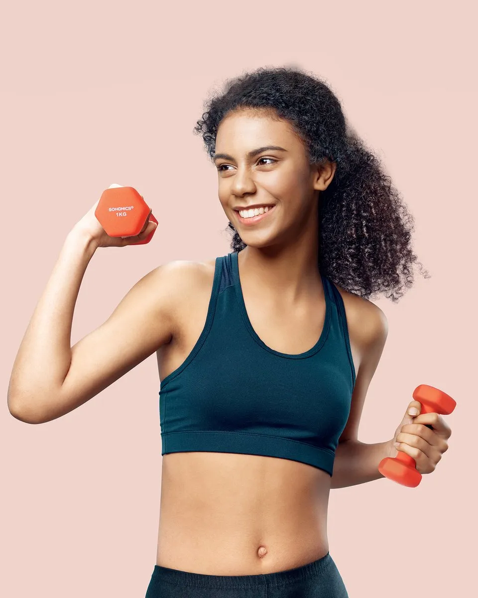 Songmics Hexagon Dumbbellset 2x1kg - Oranje - afbeelding 6 van 6