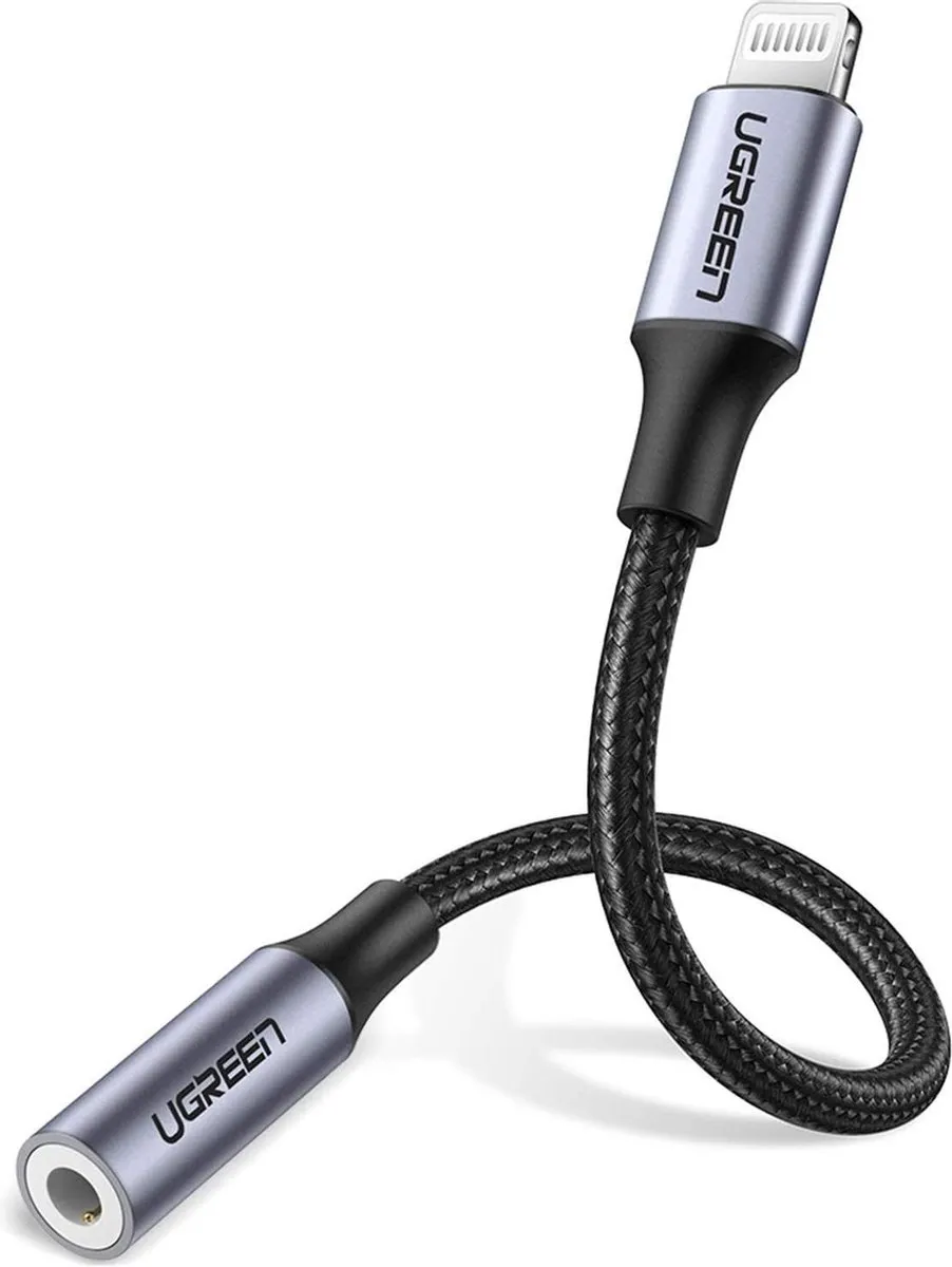 UGREEN Apple Lightning naar 3.5mm Jack Adapter - MFi Gecertificeerd - Zwart/Zilver