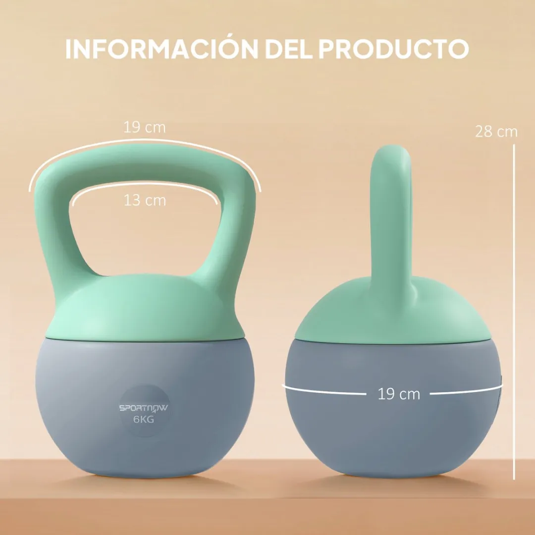 ECTEATOY Kettlebell 6 kg - Zachte Kettlebell met Metaalzandvulling - Groen/Grijs - afbeelding 6 van 6
