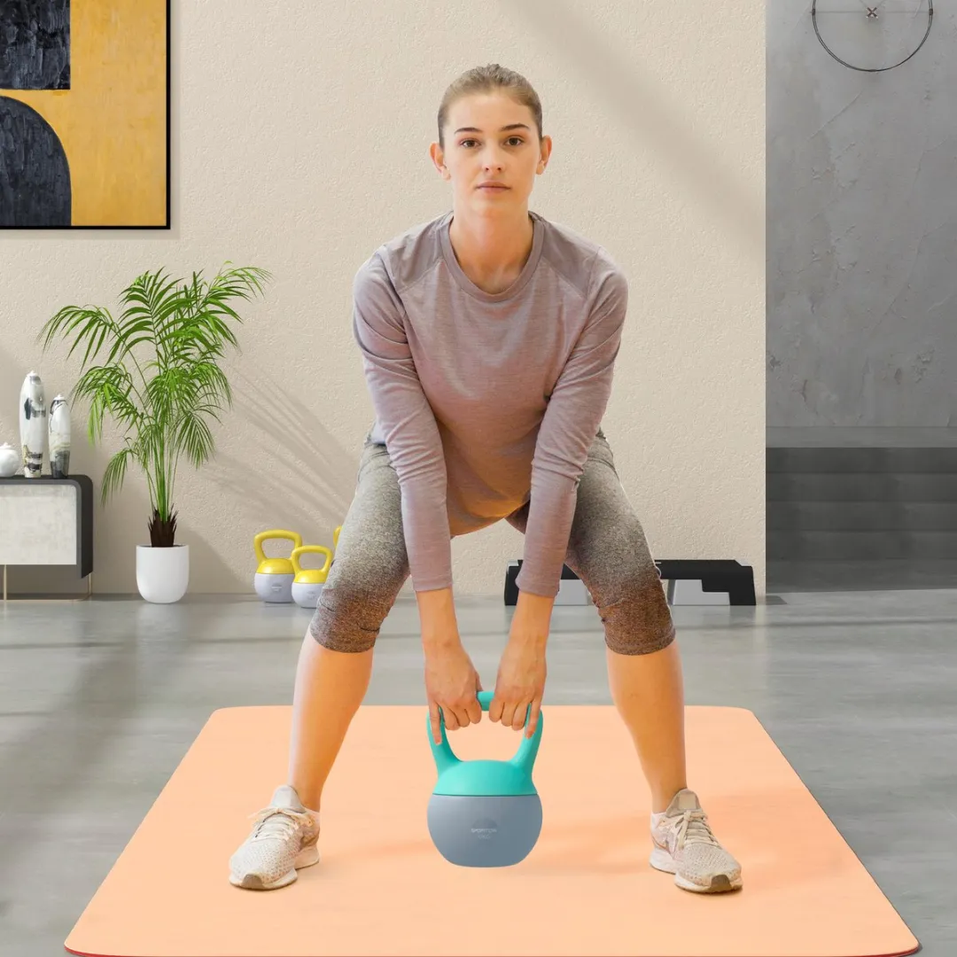 ECTEATOY Kettlebell 6 kg - Zachte Kettlebell met Metaalzandvulling - Groen/Grijs