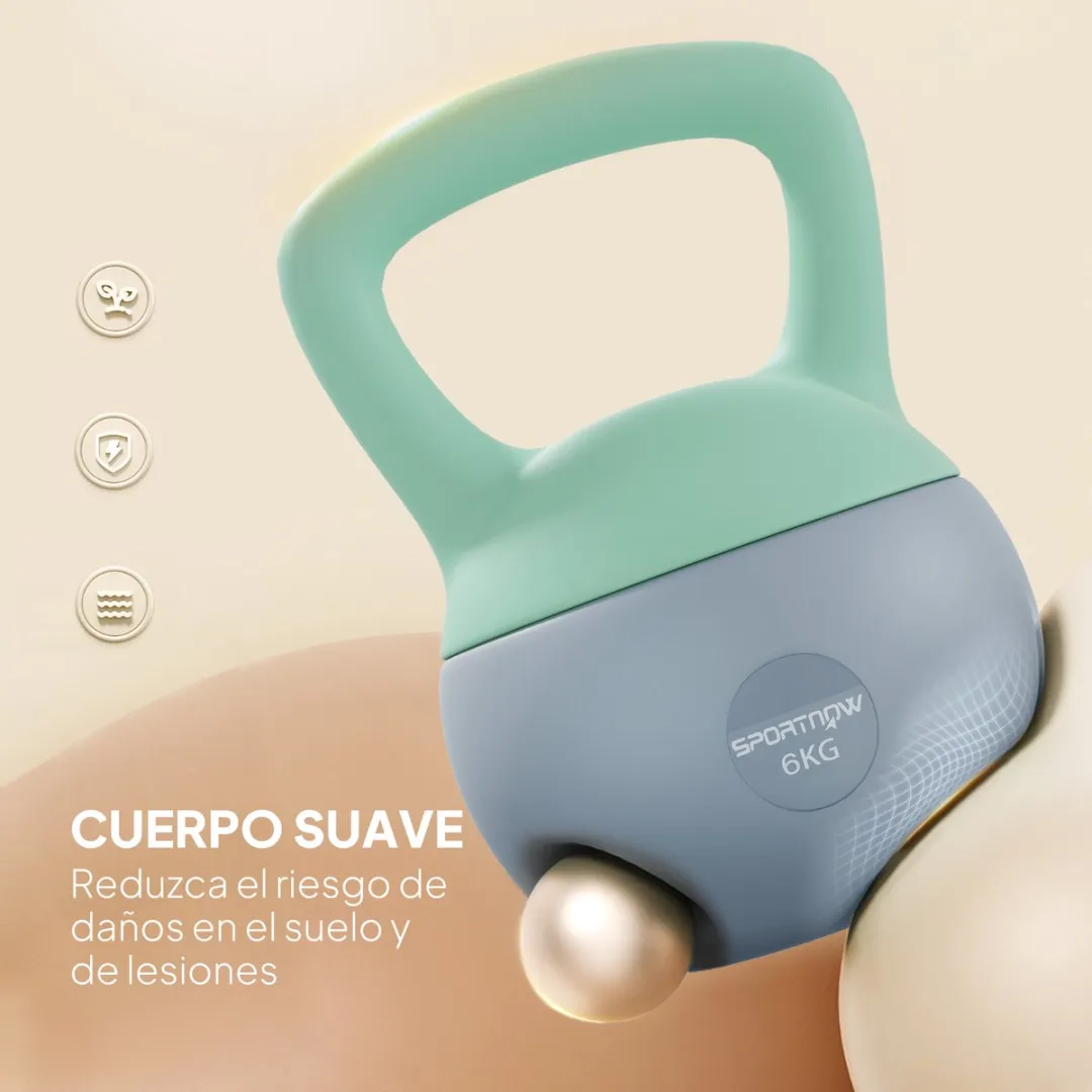 ECTEATOY Kettlebell 6 kg - Zachte Kettlebell met Metaalzandvulling - Groen/Grijs