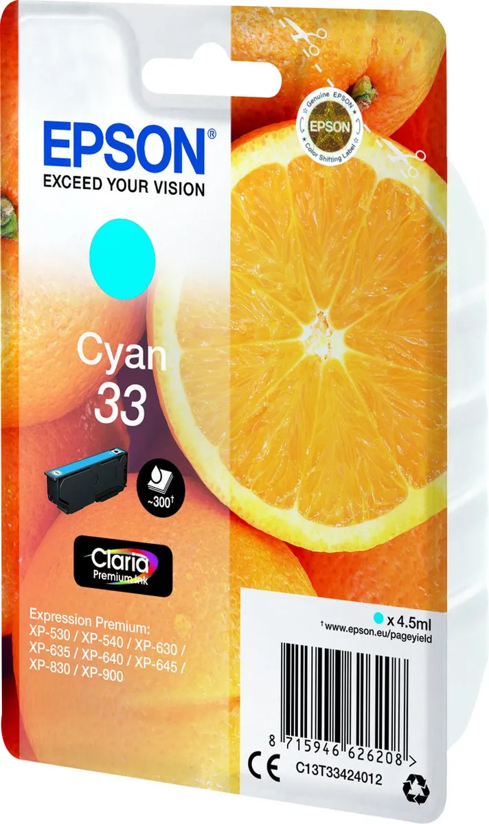 Epson C13T33424010 Cyaan Inktcartridge - 4,5ml