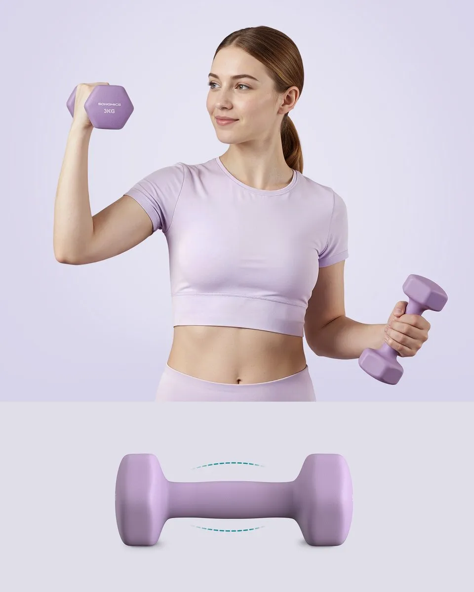 Songmics SYL618PZ02 Hexagon Dumbbellset - 6 Stuks - Neopreen Coating - Met Halterstandaard