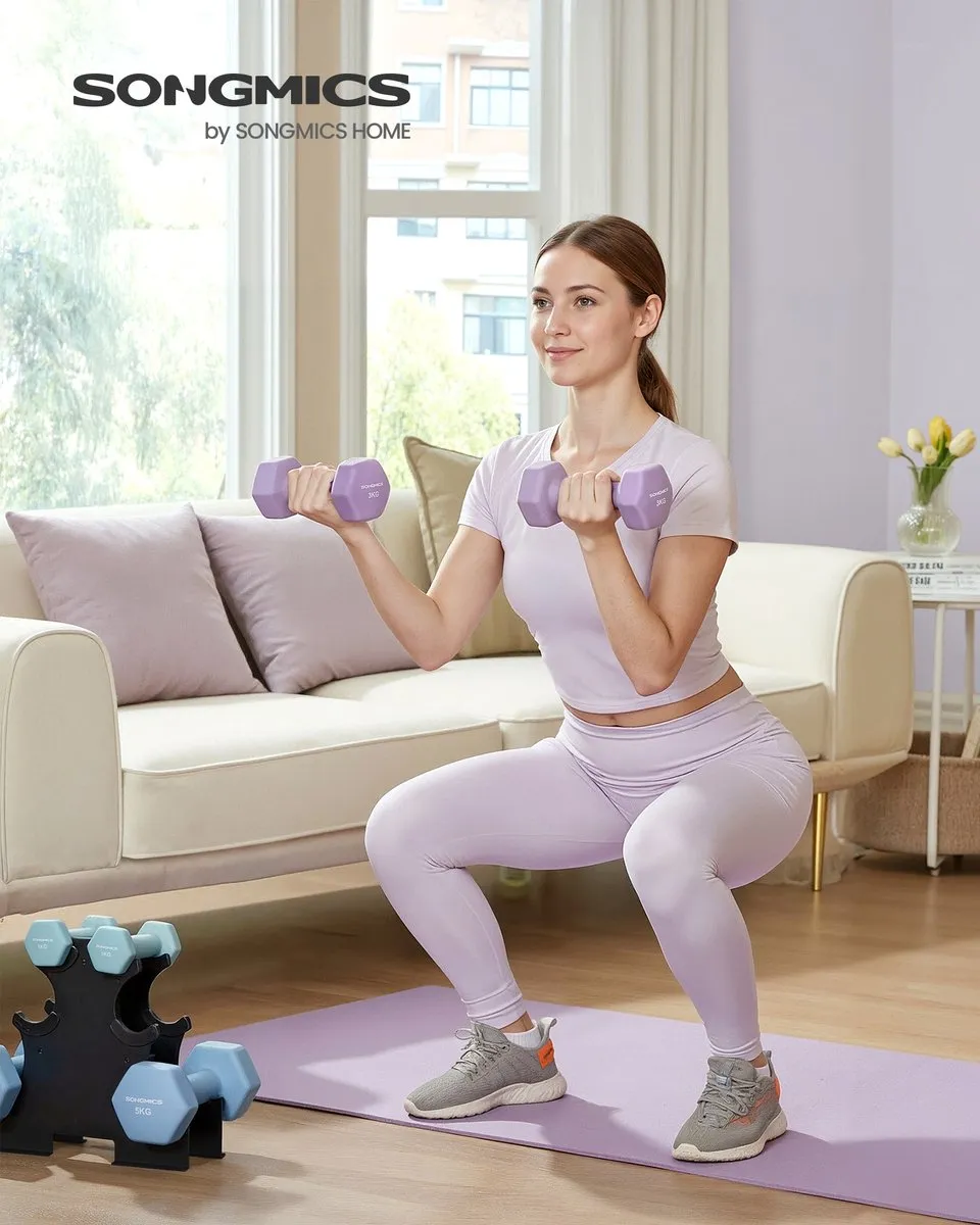 Songmics SYL618PZ02 Hexagon Dumbbellset - 6 Stuks - Neopreen Coating - Met Halterstandaard
