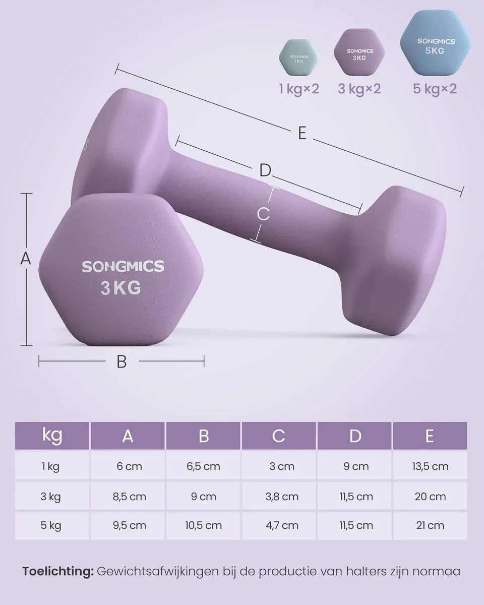 Songmics SYL618PZ02 Hexagon Dumbbellset - 6 Stuks - Neopreen Coating - Met Halterstandaard