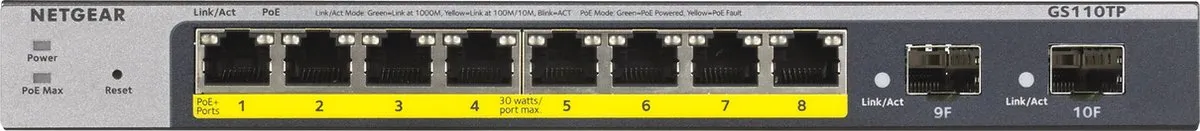 Netgear GS110TP Smart Managed PoE Switch 8x 1Gbps - 2x SFP - 46W