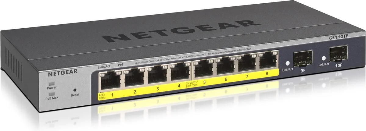 Netgear GS110TP Smart Managed PoE Switch 8x 1Gbps - 2x SFP - 46W