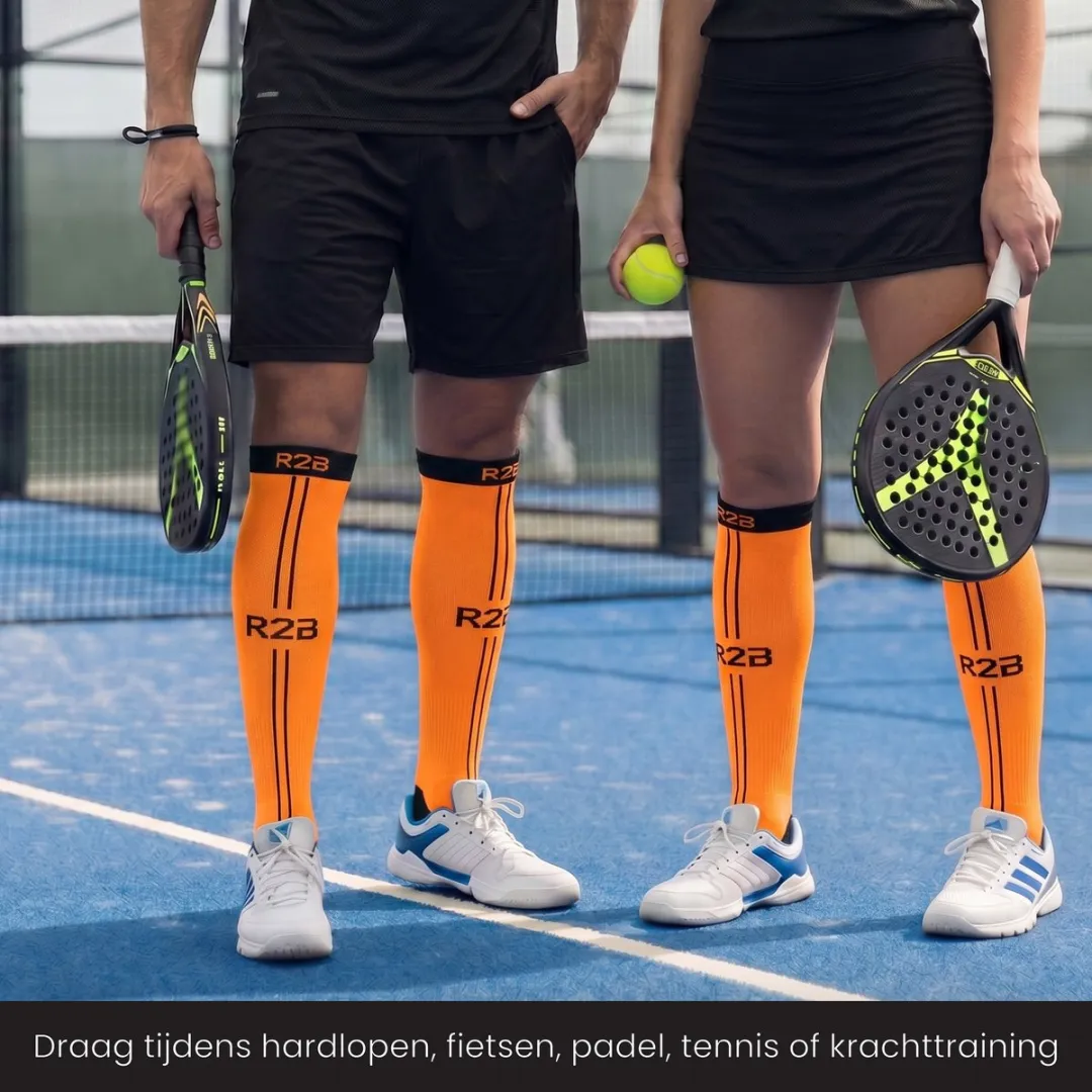 R2B Compressiekousen Sport - Maat M - Oranje/Zwart
