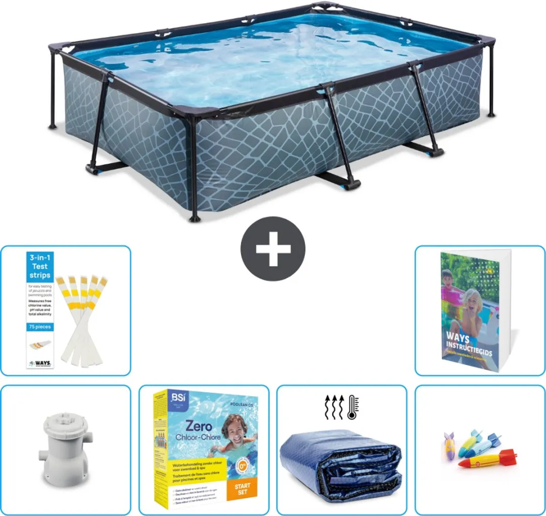 EXIT Toys Rechthoekig Stone Frame Zwembad 300x200x65cm - Grijs