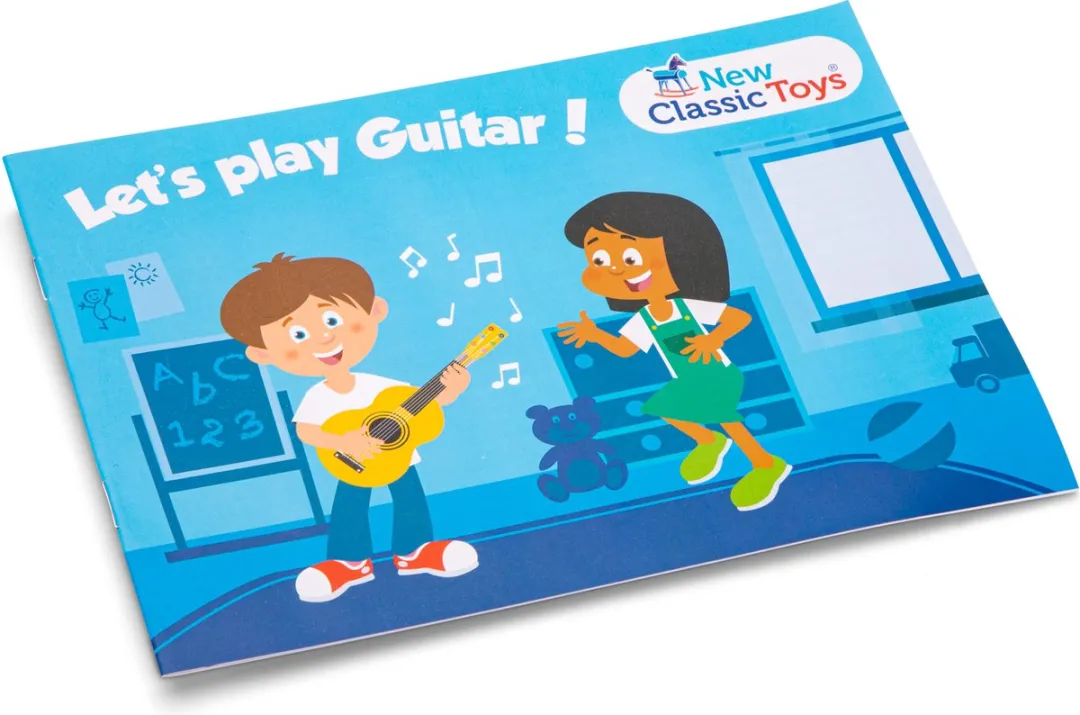 New Classic Toys Houten Speelgitaar Blauw/Naturel - inclusief draagriem & muziekboekje
