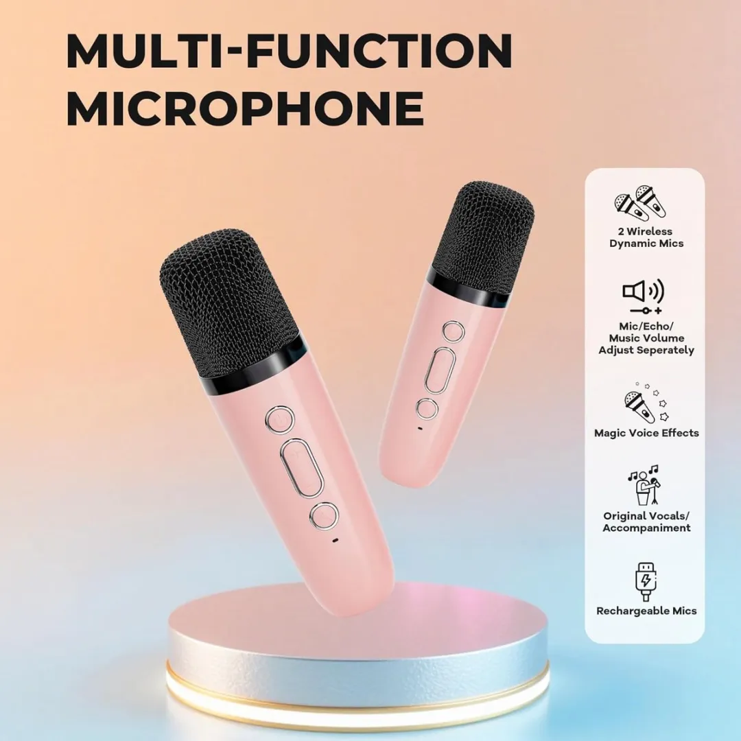 ECTEATOY Mini Karaokemachine - 2 Microfoons - Roze
