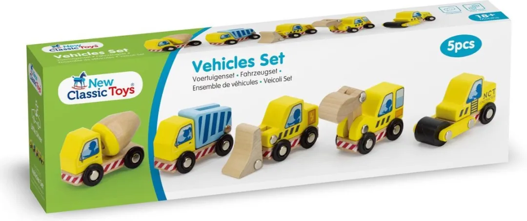 New Classic Toys Houten Bouwvoertuigen Set 11947 - 5 Stuks