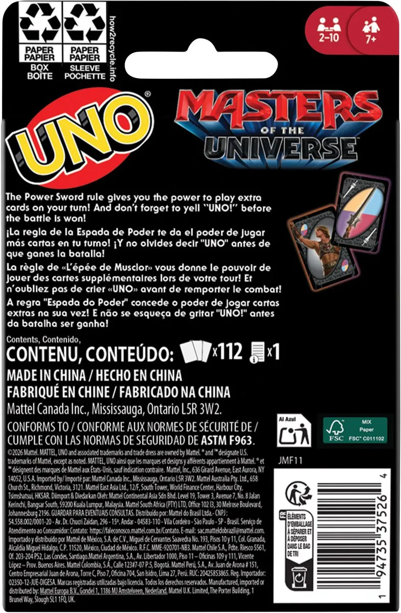 Mattel UNO Masters of the Universe Kaartspel - 2026 Movie - 2-6 Spelers