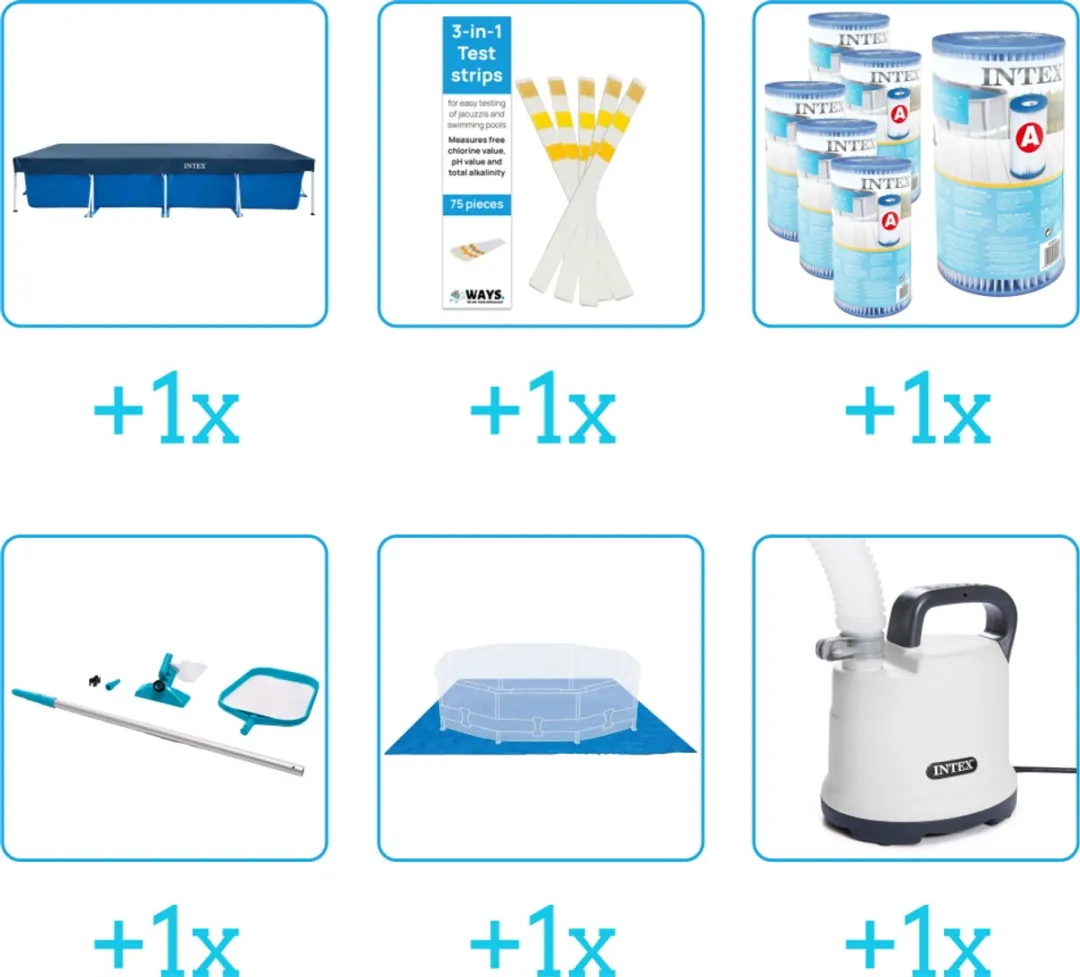 Intex 28274GN Zwembad Accessoirepakket - 6-delig - Rechthoekig - Blauw