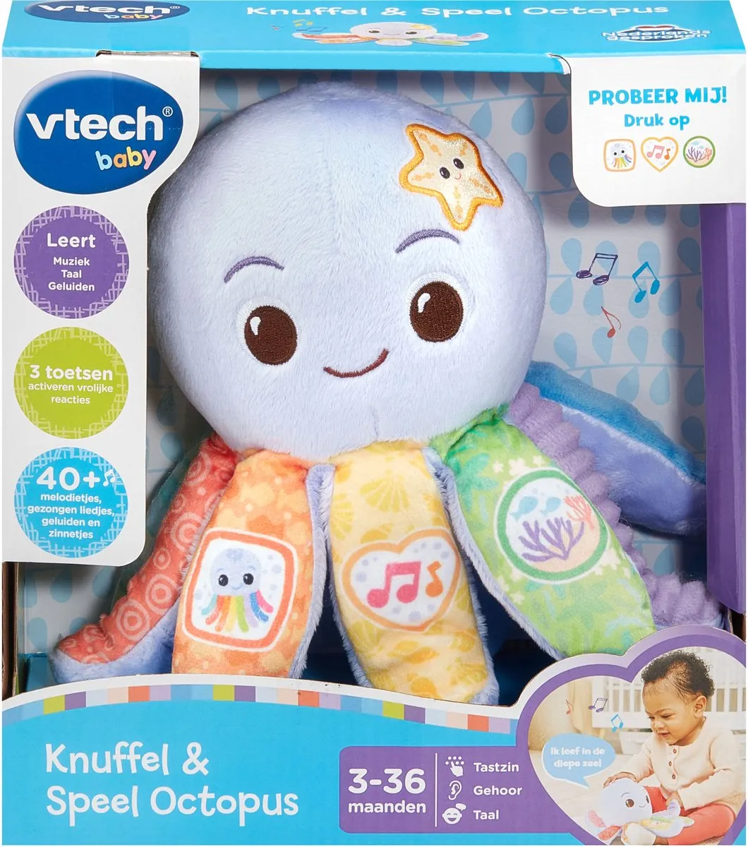 VTech Baby Knuffel Octopus - Interactieve Speelgoedknuffel - 15 Melodietjes & 3 Liedjes - Multi
