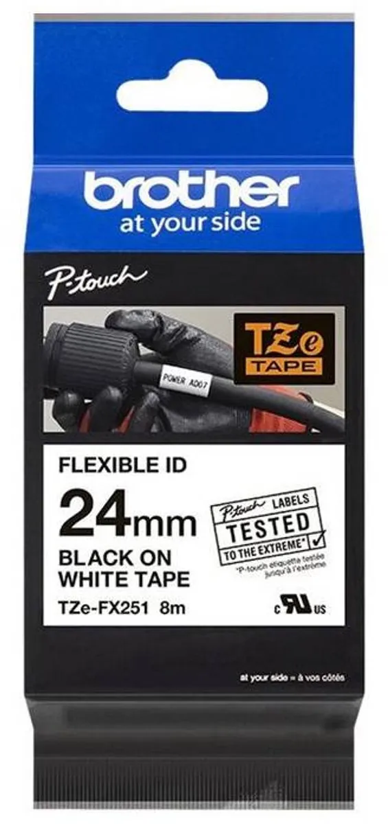 Brother TZe-FX251 Labeltape - Wit 24mm 8m
