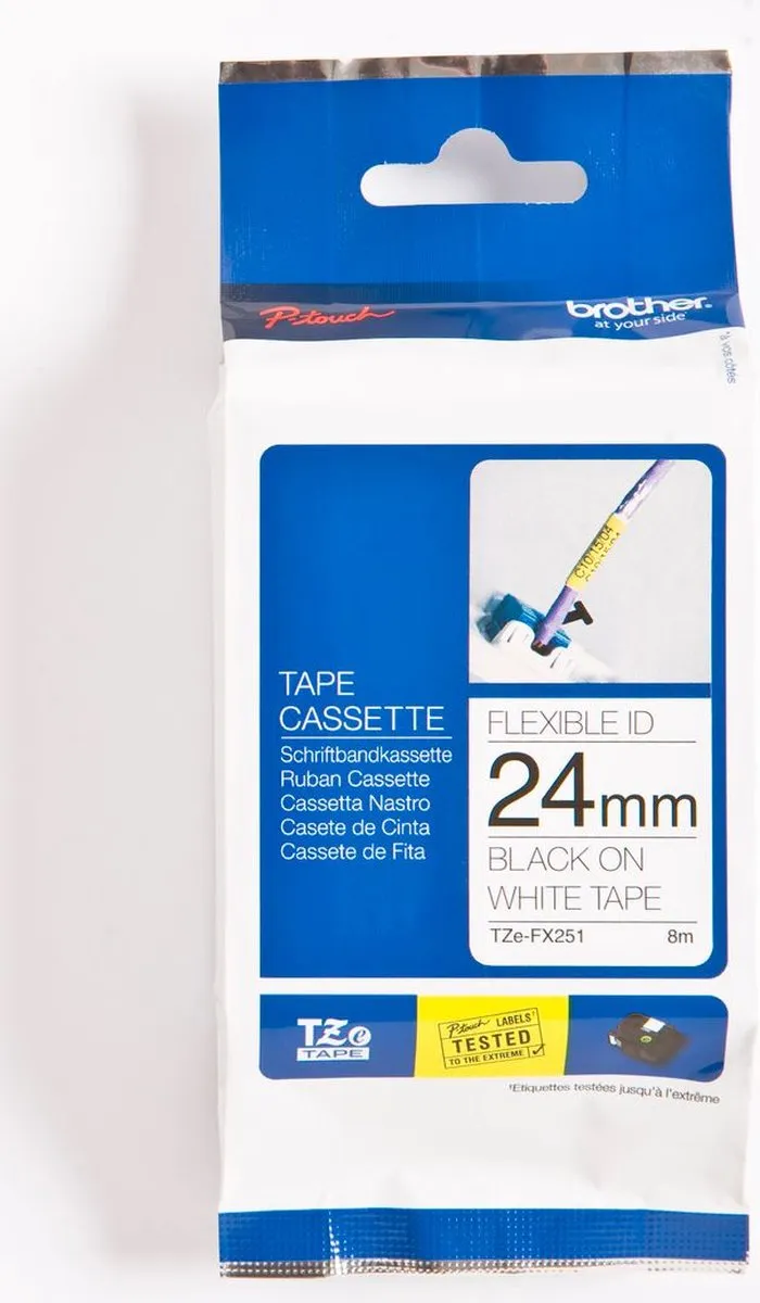 Brother TZe-FX251 Labeltape - Wit 24mm 8m