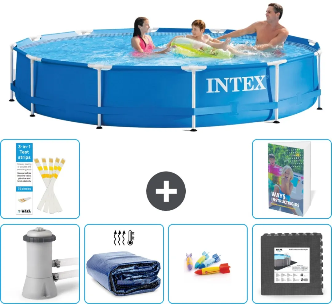 Intex 28212GN-Blauw Rond Frame Zwembad 366x76cm - Blauw - 7-delig