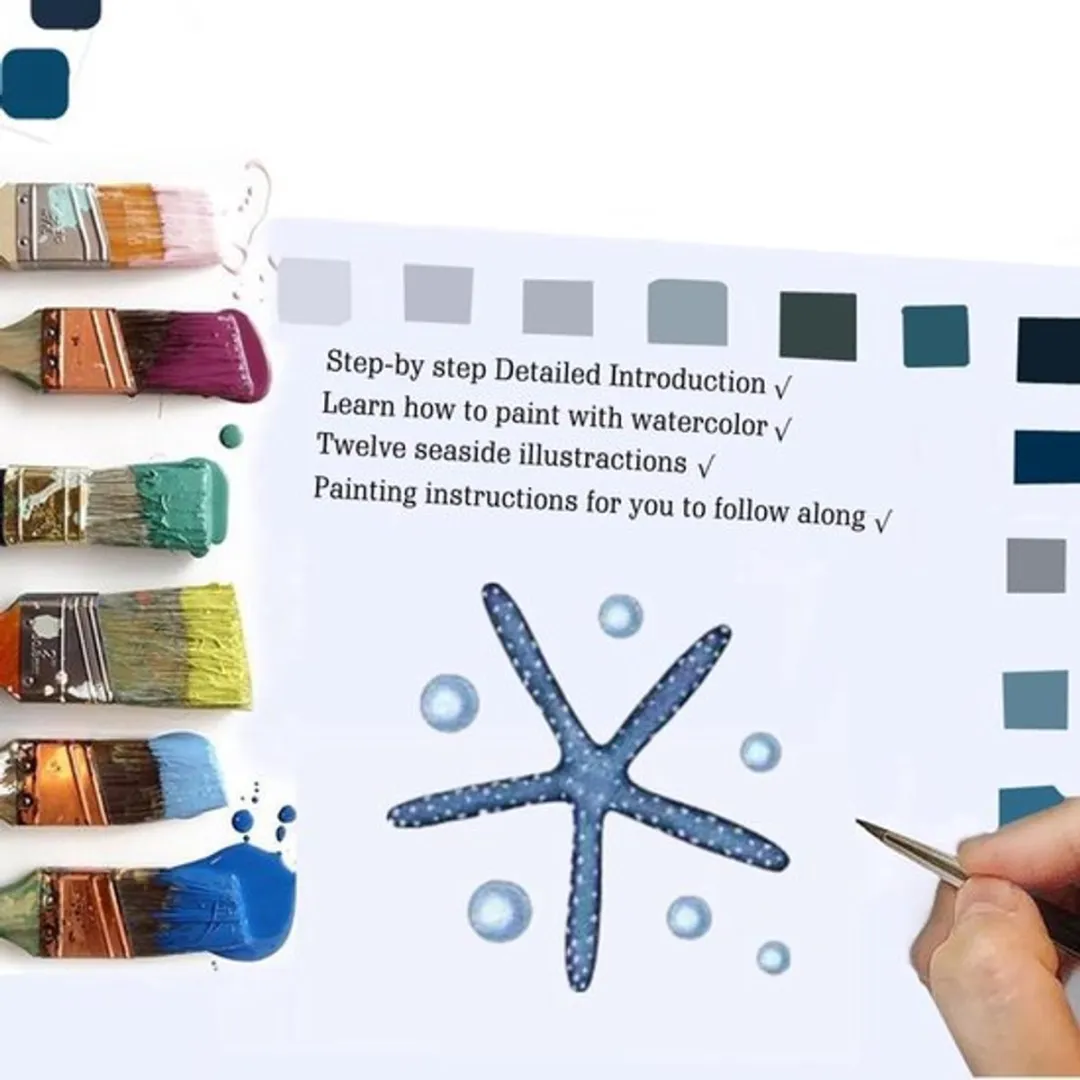 ECTEATOY Beginners Aquarelset - 12 Verven + Penselen - Aquarelkleurboek 16 Pagina's - Wit