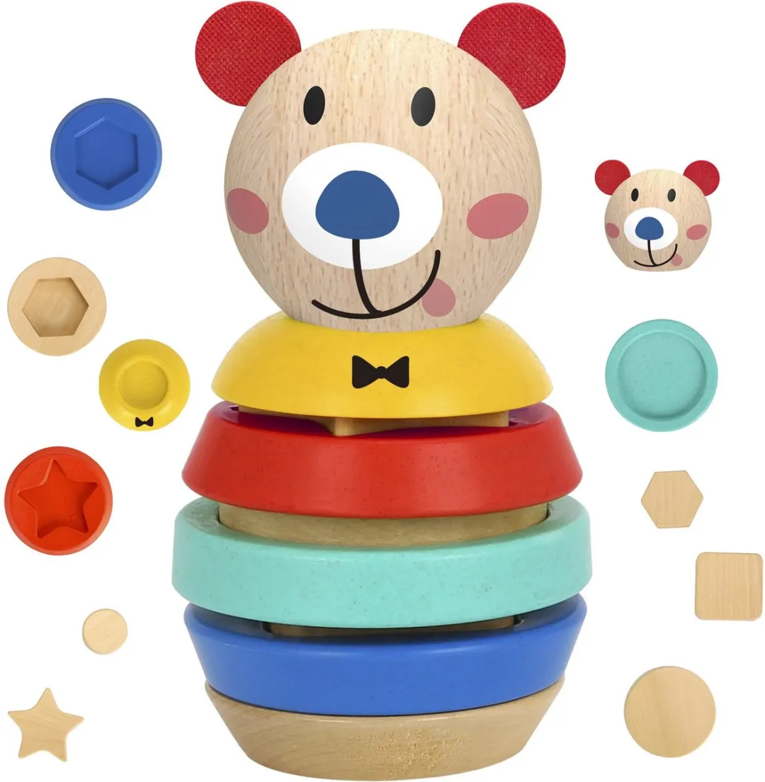 Tooky Toy Wooden Puzzle Pyramid Teddybeer