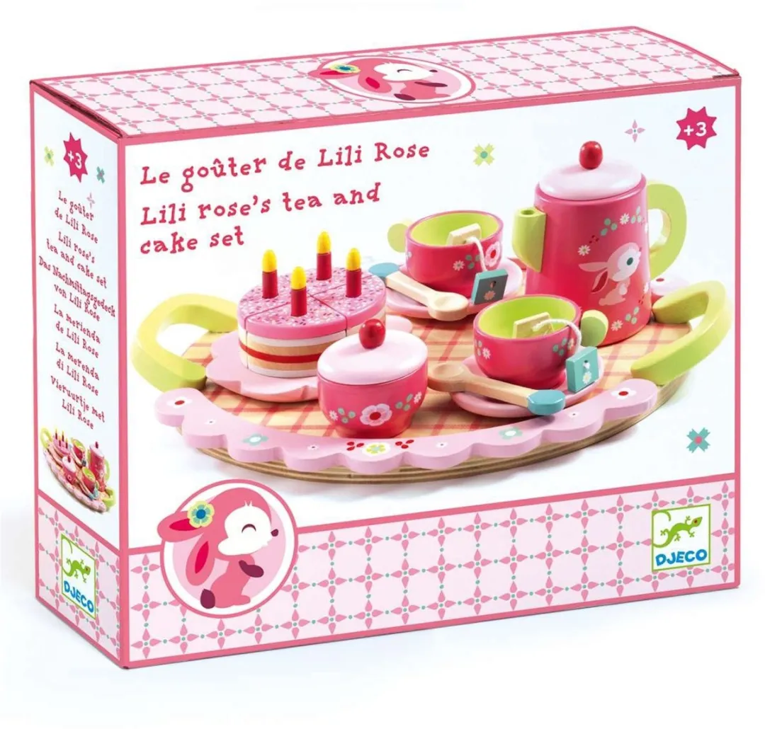 Djeco Houten Theeservies Lili Rose - Roze/Groen