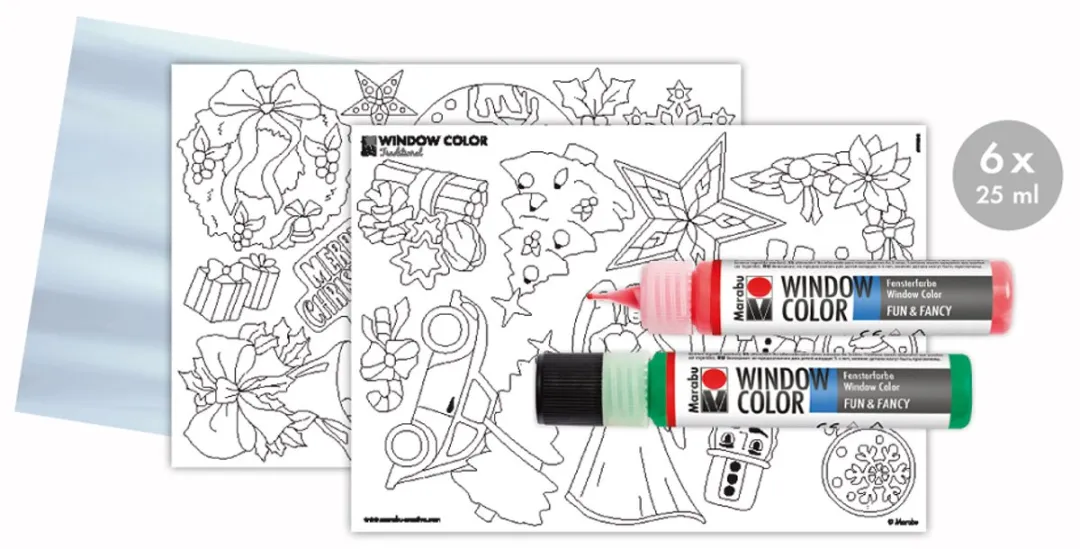 Marabu Vensterverf Set XMAS Traditioneel - 6x25ml - 6 Kleuren