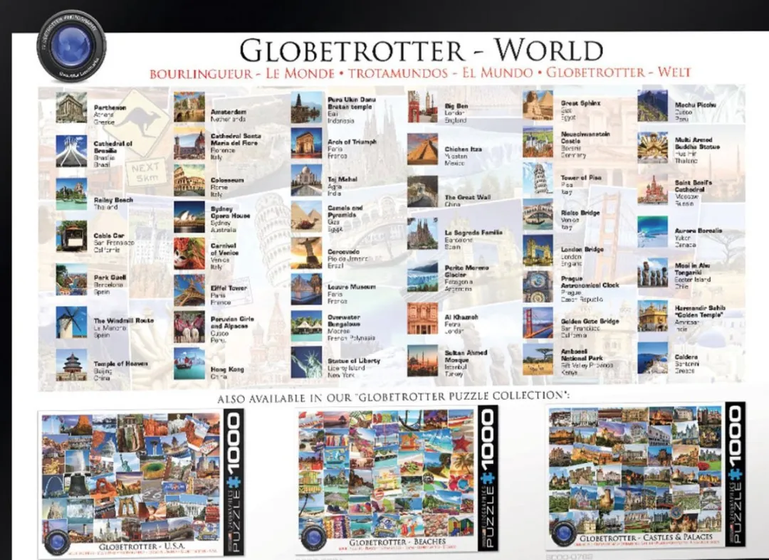 Eurographics Globetrotter World Legpuzzel 1000 Stuks - 68x48cm - Meerkleurig