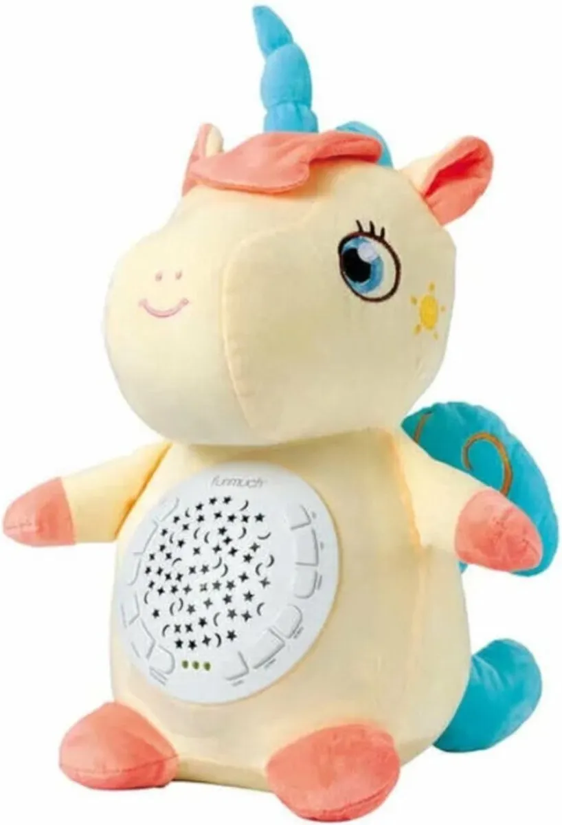 Ledy Toys Funmuch Baby Unicorn Knuffeldier Projector - 38cm - Geel/Beige/Blauw
