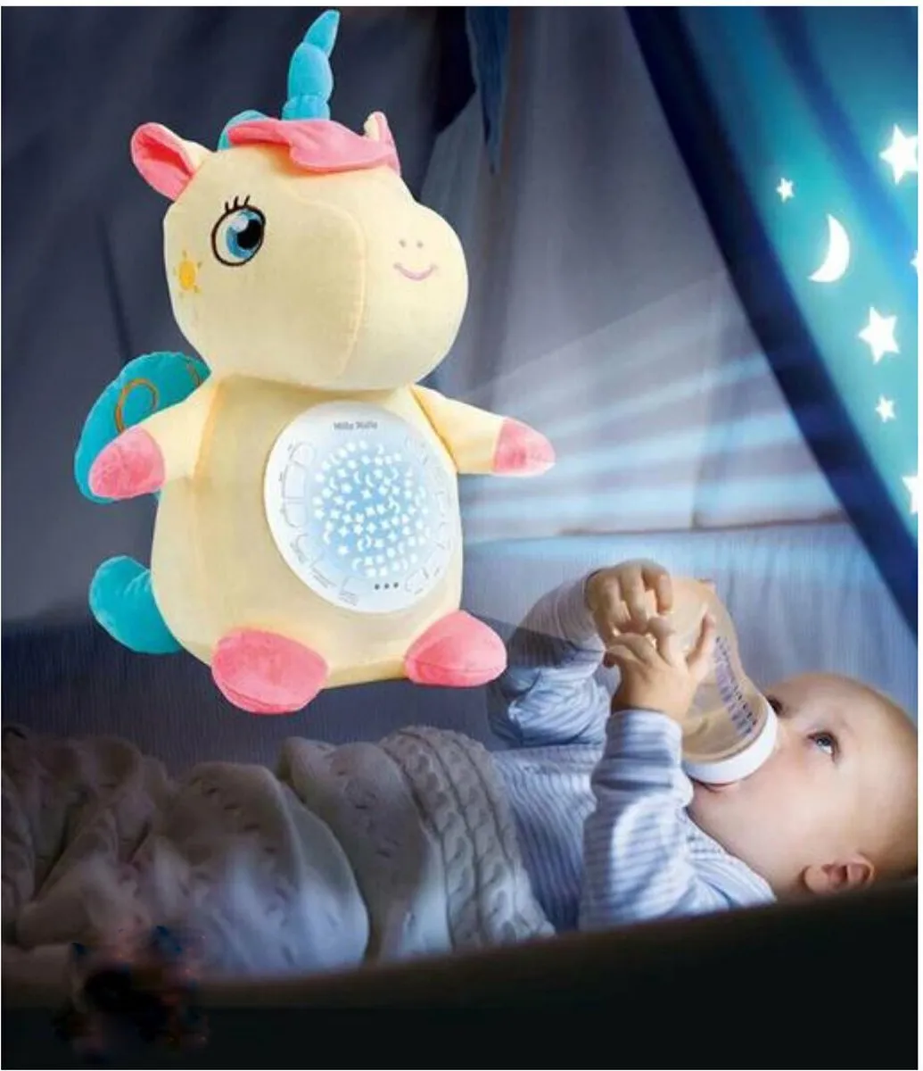 Ledy Toys Funmuch Baby Unicorn Knuffeldier Projector - 38cm - Geel/Beige/Blauw