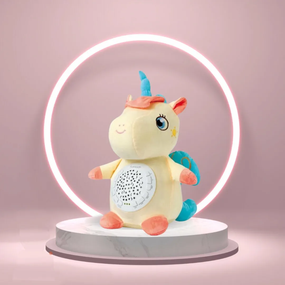 Ledy Toys Funmuch Baby Unicorn Knuffeldier Projector - 38cm - Geel/Beige/Blauw