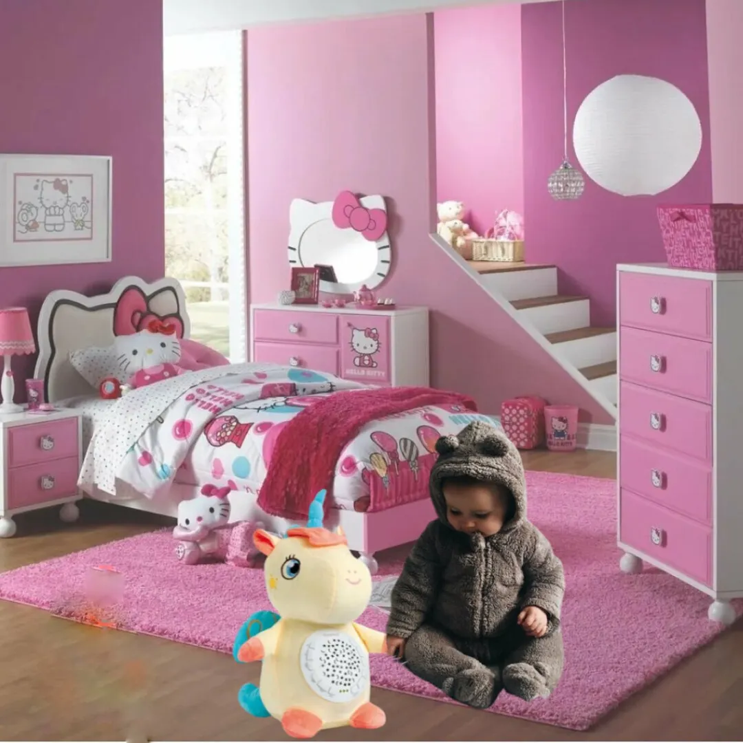 Ledy Toys Funmuch Baby Unicorn Knuffeldier Projector - 38cm - Geel/Beige/Blauw - afbeelding 6 van 6