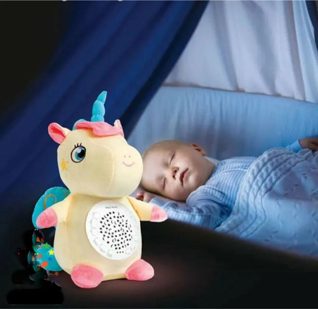 Ledy Toys Funmuch Baby Unicorn Knuffeldier Projector - 38cm - Geel/Beige/Blauw