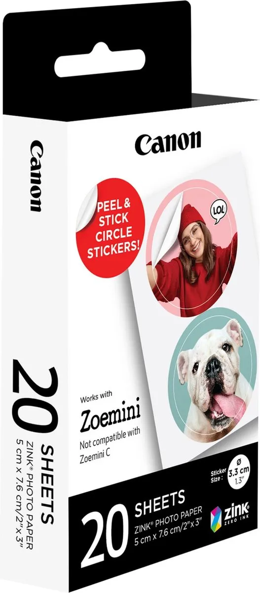 Canon ZINK Circle Zelfklevend Fotopapier 20 Stuks - Wit
