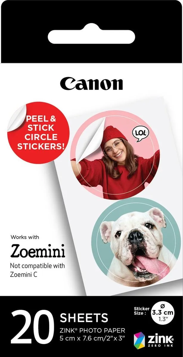 Canon ZINK Circle Zelfklevend Fotopapier 20 Stuks - Wit